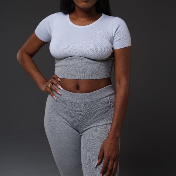 Grey and White Crop top and Leggings set - Picture 1 of 2